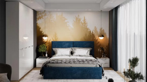 Спальный гарнитур «Глосс» №10 Белый Жемчуг, Белый глянец, Микровелюр Wellmart Blue в Тюмени - mebel-tymen.ru | фото