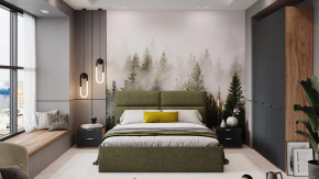 Спальный гарнитур «Глосс» №10 Яблоня Беллуно, Стекло Графит матовый, Микровелюр Jercy Deep Green в Тюмени - mebel-tymen.ru | фото