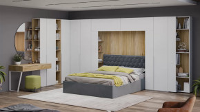 Спальный гарнитур «Порто» №3 Белый Жемчуг, Яблоня Беллуно, Белый софт, Велюр Confetti Stone в Тюмени - mebel-tymen.ru | фото