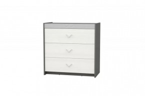 СТЕФАНИ Комод с 3 ящиками (ш900*г460*в900мм), Графит-Серый софт/Рамух белый в Тюмени - mebel-tymen.ru | фото
