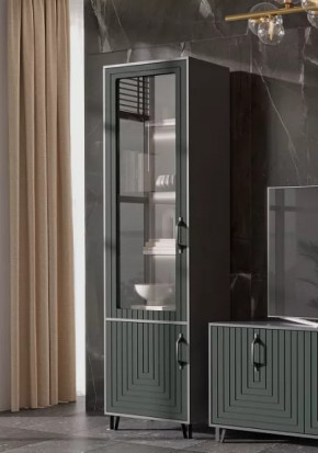 Стеклопенал Квадро М-1 серый графит/софт пестовый в Тюмени - mebel-tymen.ru | фото