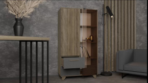 Стеллаж Копенгаген со стеклом (Дуб Самдал/Серый графит) в Тюмени - mebel-tymen.ru | фото