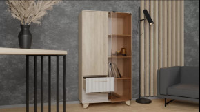 Стеллаж Копенгаген со стеклом (Дуб Сонома/Белый матовый) в Тюмени - mebel-tymen.ru | фото