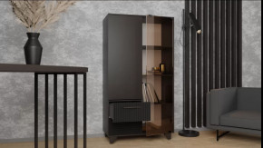 Стеллаж Копенгаген со стеклом (Венге/Черный матовый) в Тюмени - mebel-tymen.ru | фото