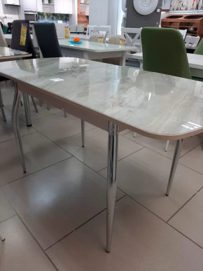 Стол Бостон-3 раздвижной, ф/п Мрамор светлый, белый/хром брифинг в Тюмени - mebel-tymen.ru | фото