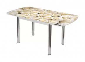 Стол Бостон-3 раздвижной, фотопечать Розы/белый/хром брифинг в Тюмени - mebel-tymen.ru | фото