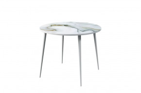 Стол Бостон Лайт круглый, фотопечать Оникс лазурный/опоры белые в Тюмени - mebel-tymen.ru | фото