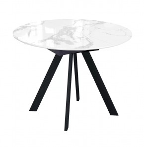 Стол DikLine SFC100 d1000 стекло Оптивайт Белый мрамор/подстолье черное в Тюмени - mebel-tymen.ru | фото