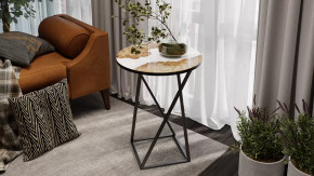 Стол журнальный ДП 1-03-05 исп. 2 Черный, Стекло с рисунком Слэб белый в Тюмени - mebel-tymen.ru | фото