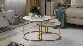 Стол журнальный «Вега» Золото, Стекло белый мрамор в Тюмени - mebel-tymen.ru | фото