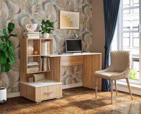 Стол компьютерный "ПКС-10" (ш1482*г570*в1055мм), ЛДСП дуб сонома-белый глянец/дуб сонома (2уп) в Тюмени - mebel-tymen.ru | фото