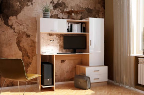 Стол компьютерный "ПКС- 7" (ш1534*г570*в1600мм), ЛДСП дуб сонома/белый глянец в Тюмени - mebel-tymen.ru | фото