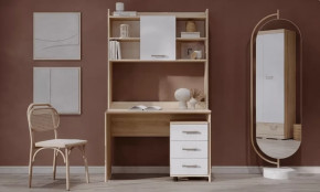 Стол компьютерный "ПКС- 9" (ш1118*г570*в1870мм), ЛДСП дуб сонома/белый глянец в Тюмени - mebel-tymen.ru | фото