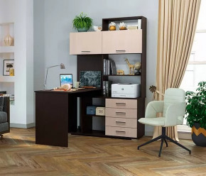 Стол компьютерный угловой "ПКС-11" ЛЕВЫЙ (ш1384*г570*в1870мм), ЛДСП венге/дуб белфорт (2уп) в Тюмени - mebel-tymen.ru | фото