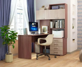 Стол компьютерный угловой "ПКС-11" ЛЕВЫЙ (ш1384*г570*в1870мм), ЛДСП яс шимо темн/яс шимо свет (2уп) в Тюмени - mebel-tymen.ru | фото