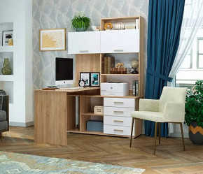Стол компьютерный угловой "ПКС-11" ПРАВЫЙ (ш1384*г570*в1870мм), ЛДСП дуб сонома/белый глянец (2уп) в Тюмени - mebel-tymen.ru | фото