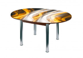 Стол круглый Бостон раздвижной, фотопечать Охра/венге/хром брифинг в Тюмени - mebel-tymen.ru | фото