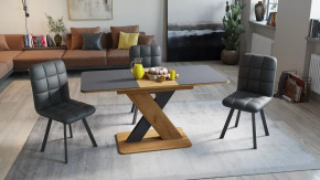 Стол обеденный раздвижной «Люксембург» Тип 1 Дуб Крафт золотой, Серый, Стекло серое матовое в Тюмени - mebel-tymen.ru | фото