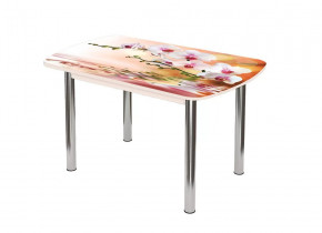 Стол овальный Бостон Орхидея на воде, 900*600 мм, фотопечать/дуб атланта/хром брифинг в Тюмени - mebel-tymen.ru | фото