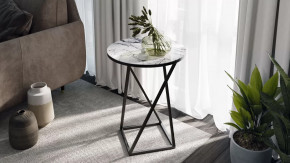 Стол со стеклянной поверхностью ДП 1-03-05 (журнальный) исп. 2 Черный/Стекло Мрамор белый в Тюмени - mebel-tymen.ru | фото