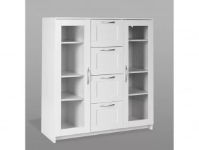 Тумба 2 двери со стеклом и 4 ящика Сириус 117х123 белая в Тюмени - mebel-tymen.ru | фото