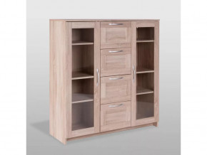 Тумба 2 двери со стеклом и 4 ящика Сириус 117х123 Дуб Сонома в Тюмени - mebel-tymen.ru | фото