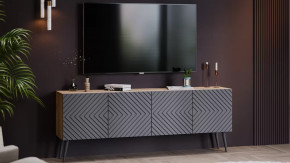 Тумба ТВ с опорами Танго Дуб крафт золотой/Холст вулкан в Тюмени - mebel-tymen.ru | фото