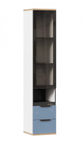 Урбан ЛД.528280.000 Стеллаж комбинированный со стеклодверью (Белый/Капри Синий) в Тюмени - mebel-tymen.ru | фото
