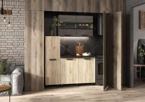 ЭДИНБУРГ Кухня 1.4м, ЛДСП Дуб Крафт Сер/ЛДСП Желез.камень ПФ(38)Черный-1м цельная (б/сушк,мойк 500 в Тюмени - mebel-tymen.ru | фото