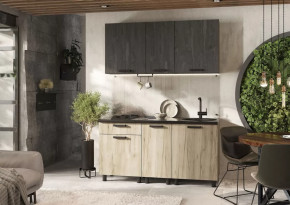 ЭДИНБУРГ Кухня 1.6м, ЛДСП Дуб Крафт Сер/ЛДСП Желез.камень ПФ(38)Черный (б/сушк,мойк в Тюмени - mebel-tymen.ru | фото